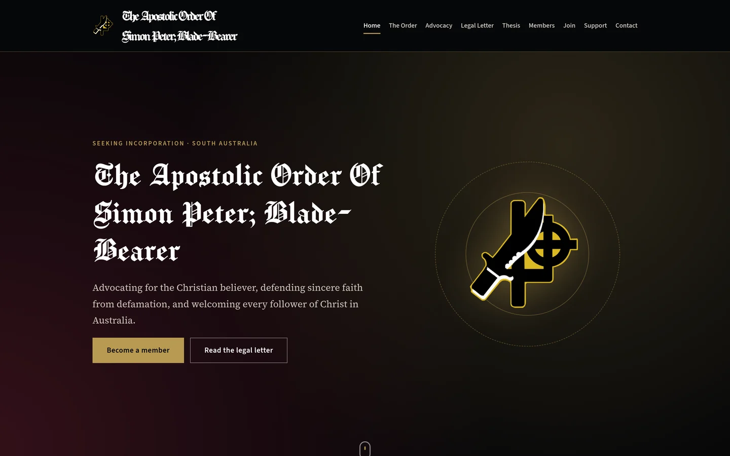 AOSPB homepage with the Order's crest and advocacy introduction