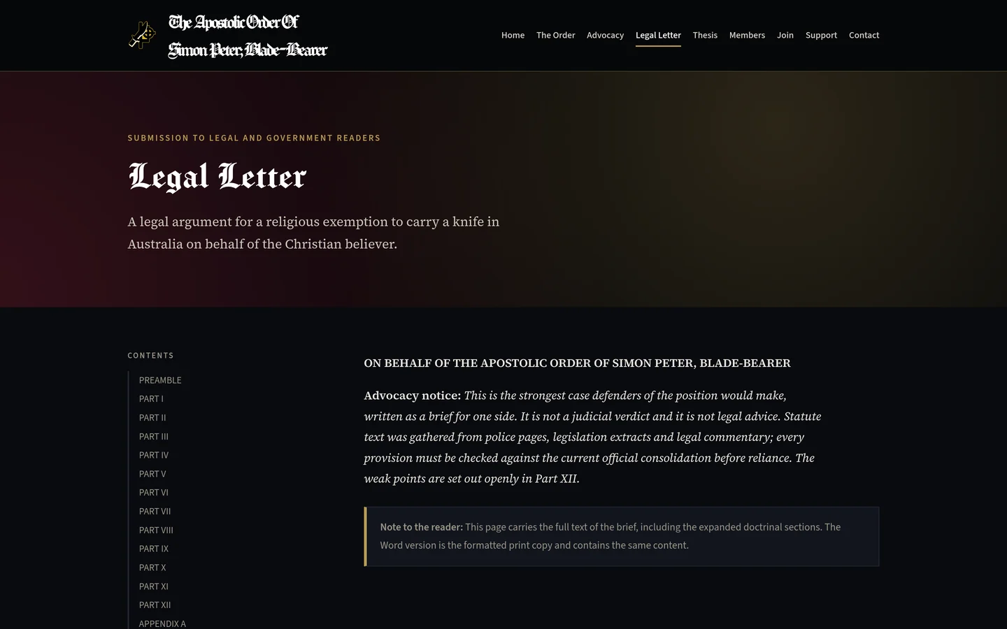 AOSPB Legal Letter page with contents and legal argument